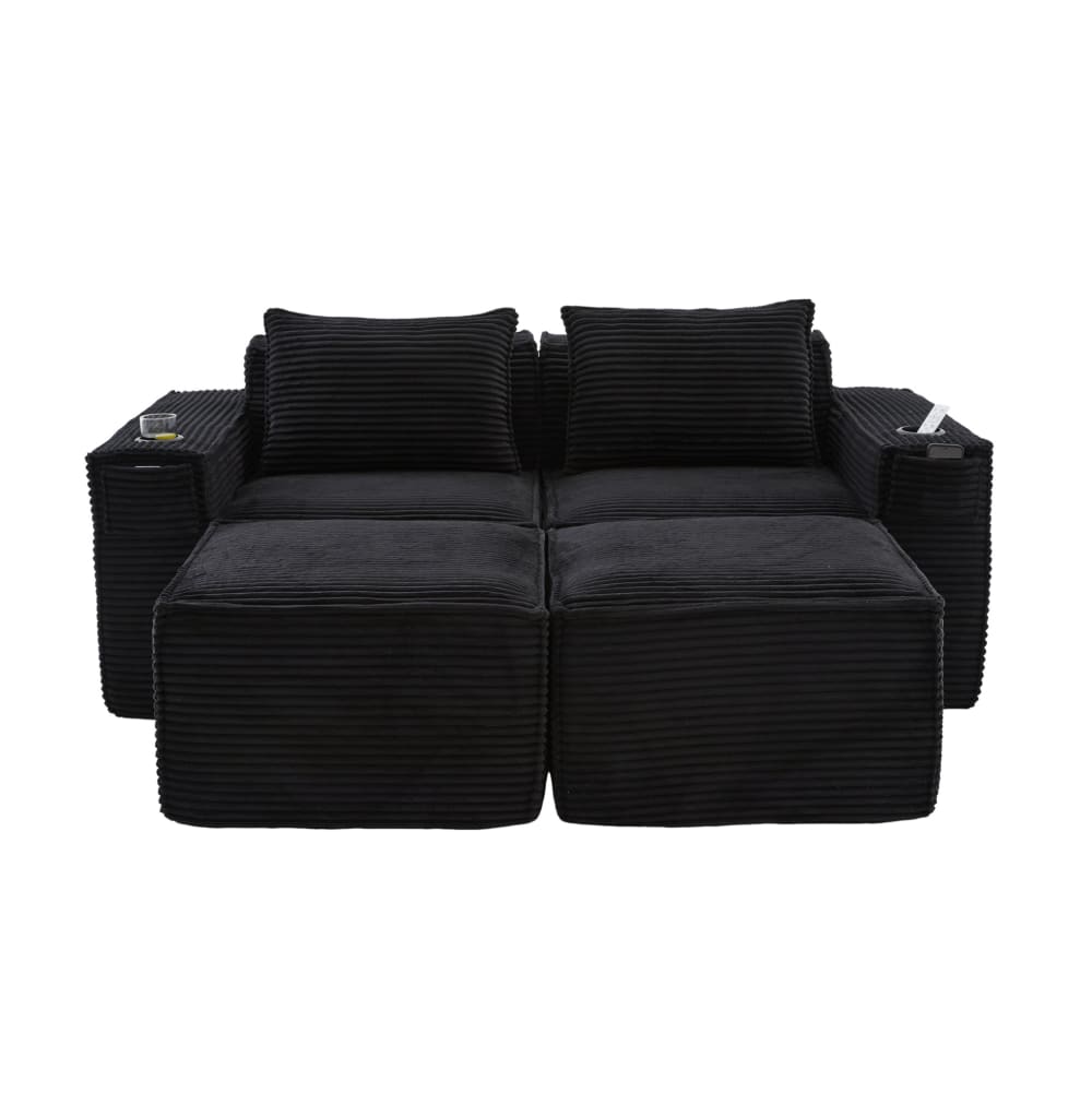 Wohnli Möbelsuche - Modulares Sofa aus Cord mit 2 Hockern 188x162x75 cm