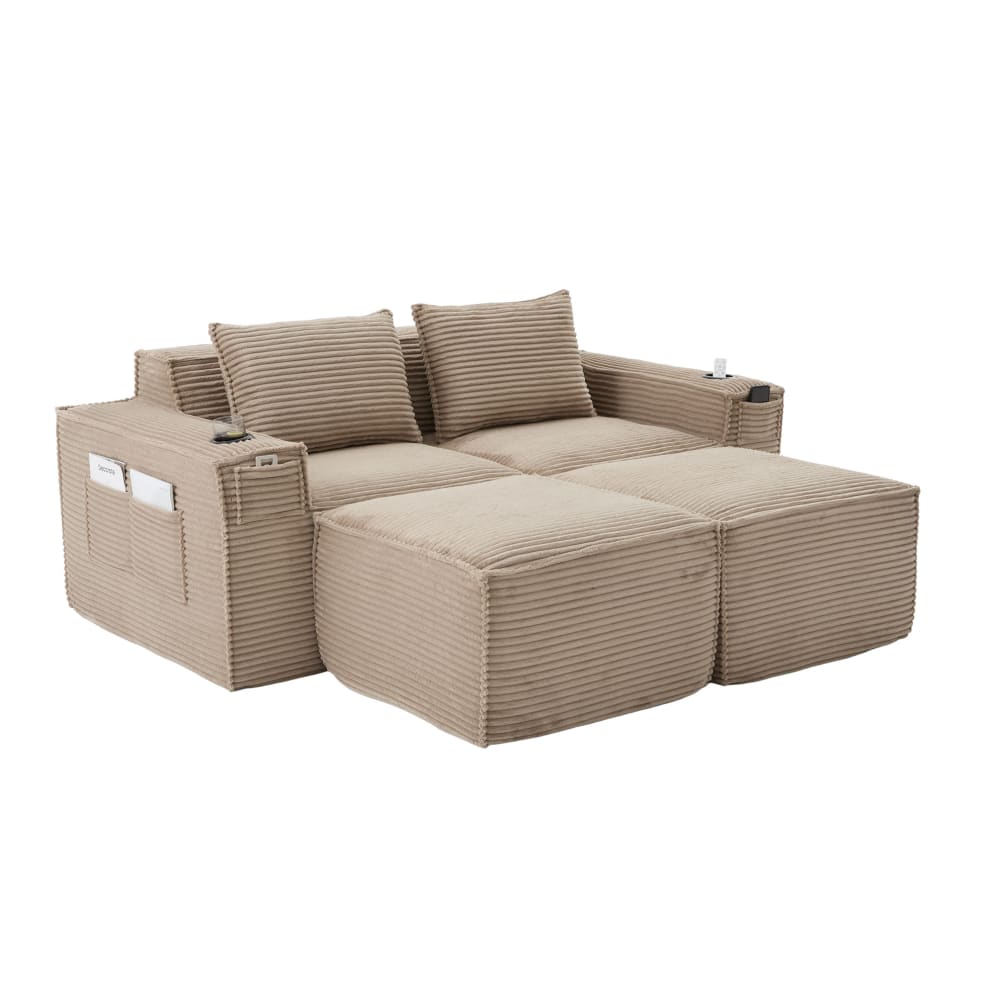 Wohnli Möbelsuche - Modulares 2-Sitzer-Sofa aus Cord mit 2 Hockern 188x162x75 cm