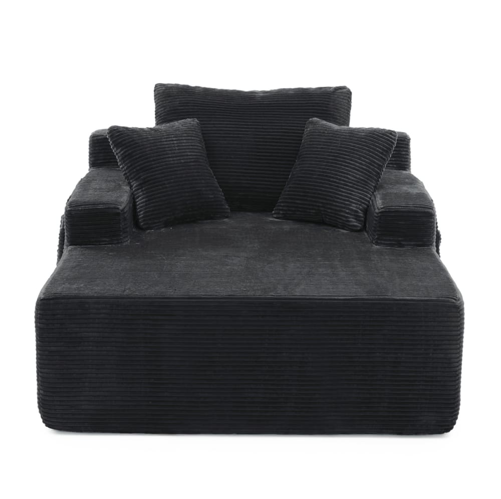 Wohnli Möbelsuche - Liegesofa aus Cord mit Seitentaschen und Kissen