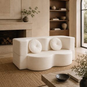 wohnli-moebel-suche-M26152857-1 2-Sitzer-Schlafsofa aus beigem Samt 200x80x108cm PES - Polyester Beige Concept Usine Sofas und Sessel Sofas Schlafsofas