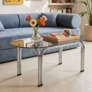 wohnli-moebel-suche-M26153631-1 Ovaler Couchtisch aus schwarzem Sicherheitsglas 110x45x55cm Glas Schwarz Oviala Möbel Wohnzimmermöbel Couchtische
