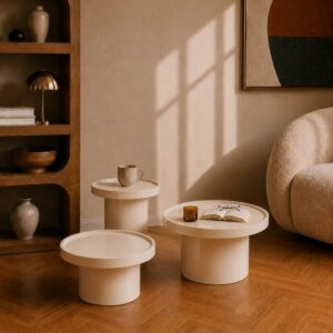 wohnli-moebel-suche-M26153849-1 Set aus 3 weißen lackierten MDF-Couchtischen 70x40x70cm Holz Weiß Maison Pavane Möbel Wohnzimmermöbel Couchtische