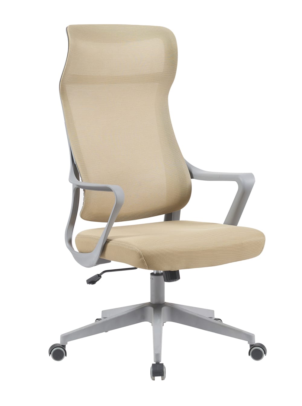 Wohnli Möbelsuche - Höhenverstellbarer Schreibtischstuhl aus beigem Stoff 127x67x69 cm