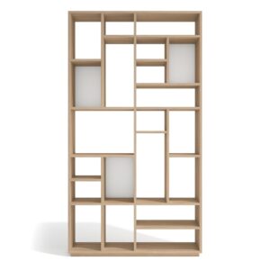 wohnli-moebel-suche-M26154191 Wohnli Möbelsuche - Asymmetrisches Regal mit 21 Fächern in Walnussoptik hell und Weiß
