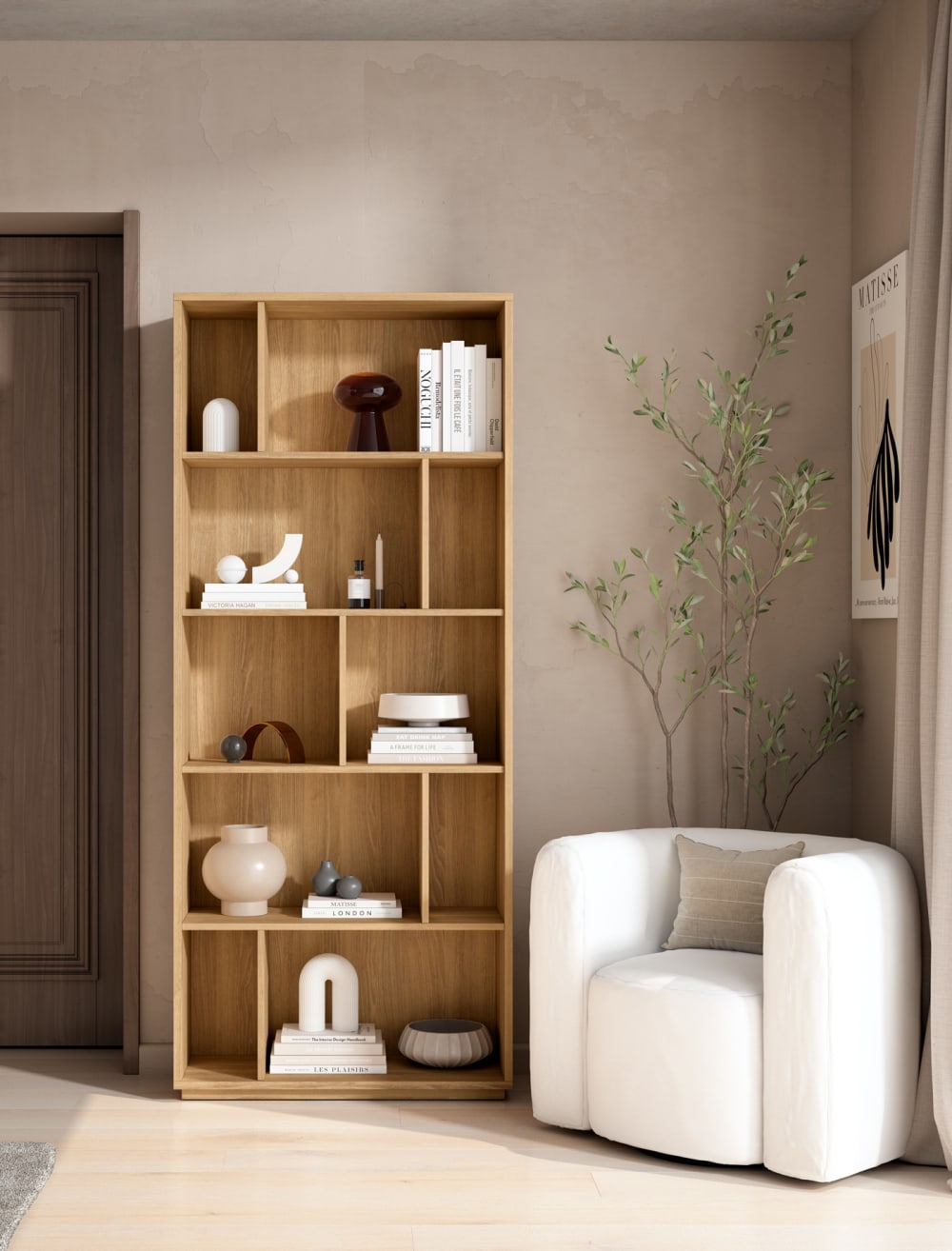 Bücherregal aus Melamin in Gold-Eiche 191x80x32 cm 80x191x32cm Spanplatte Braun Herdasa Möbel Wohnzimmermöbel Bücherregale