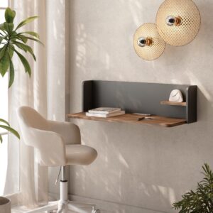 wohnli-moebel-suche-M26154262-1 Wandschreibtisch Walnuss und Graphit 25x90x35 cm 90x25x35cm Spanplatte Grau Herdasa Möbel Büromöbel Schreibtische