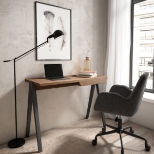 Schreibtisch 1 Schublade Walnuss Beine Buche Graphit 75x107x47 cm 107x75x47cm Spanplatte Braun Herdasa Möbel Büromöbel Schreibtische