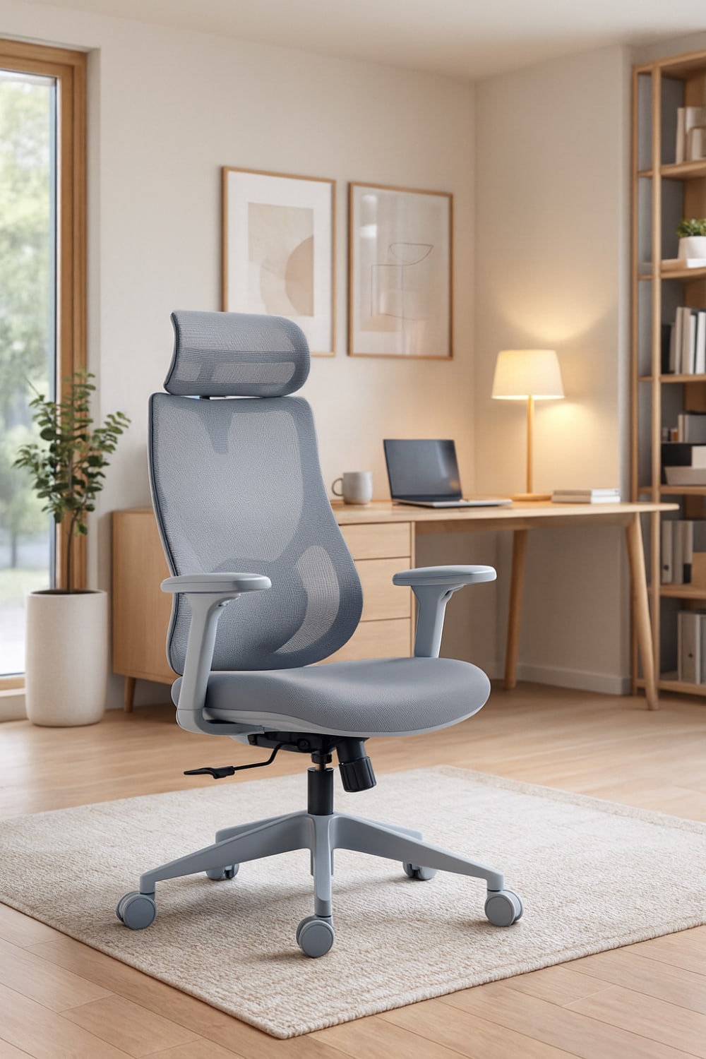 Höhenverstellbarer Schreibtischstuhl aus grauem Stoff 120x66x67 cm 66x113x51cm PES - Polyester Grau Hispanohogar Möbel Büromöbel Bürostühle