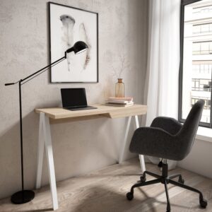 wohnli-moebel-suche-M26154289-1 Schreibtisch 1 Schublade Walnuss Hell Buche Weiß 75x107x47 cm 107x75x47cm Spanplatte Weiß Herdasa Möbel Büromöbel Schreibtische