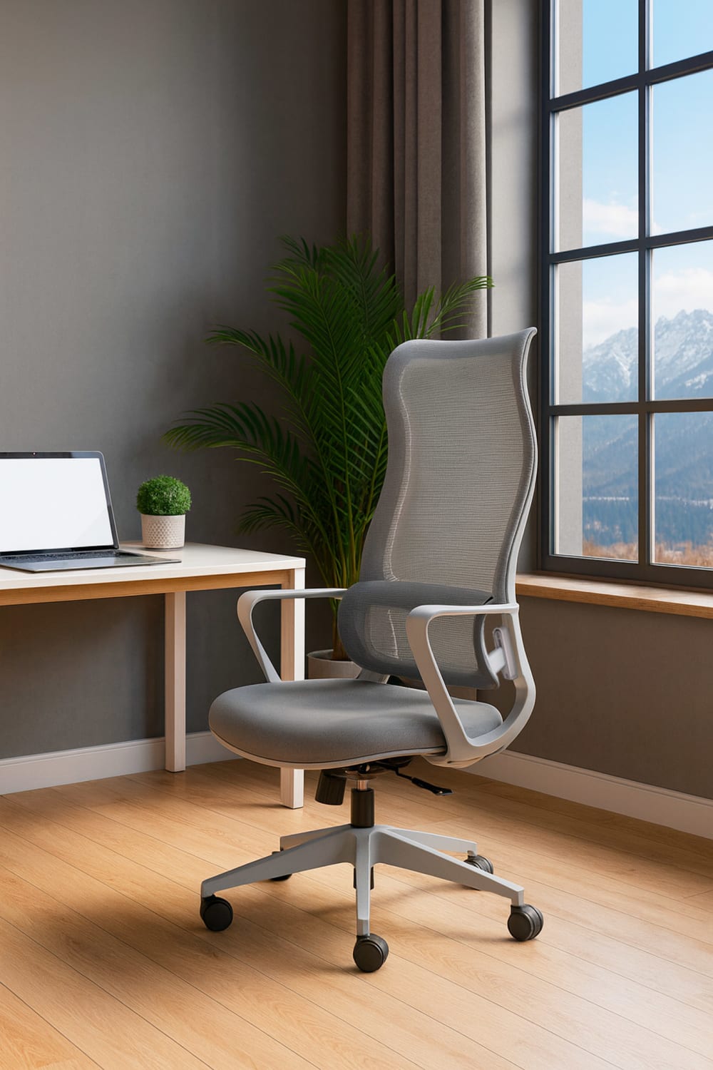 Höhenverstellbarer Schreibtischstuhl aus grauem Stoff 71x114x50cm PES - Polyester Grau Hispanohogar Möbel Büromöbel Bürostühle