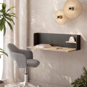 wohnli-moebel-suche-M26154318-1 Wandschreibtisch Walnuss Hell und Graphit 25x90x35 cm 90x25x35cm Spanplatte Grau Herdasa Möbel Büromöbel Schreibtische