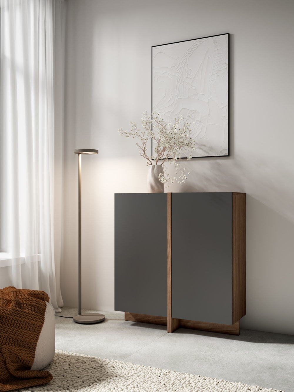 Anrichte mit 2 Türen in Walnuss- und Graphitoptik 94x87 cm 87x94x27cm Spanplatte Grau Herdasa Möbel Esszimmermöbel Sideboards, Highboards & niedrige Anrichten