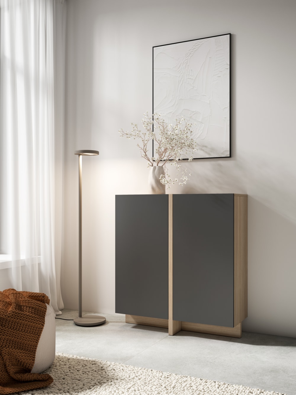 Anrichte mit 2 Türen in Walnussoptik hell und Graphit 94x87 cm 87x94x27cm Spanplatte Grau Herdasa Möbel Esszimmermöbel Sideboards, Highboards & niedrige Anrichten