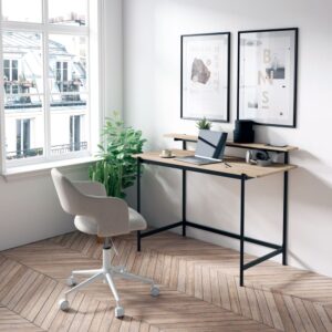 Schreibtisch in Eichenoptik mit schwarzen Stahlbeinen 88x120x55cm 120x88x55cm Spanplatte Braun Hispanohogar Möbel Büromöbel Schreibtische