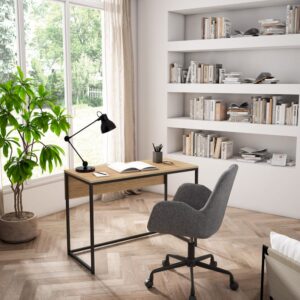 wohnli-moebel-suche-M26154649-1 Schreibtisch aus Stahl und Melamin in Eiche goldfarben 75x105x52 cm 105x75x51cm Spanplatte Braun Herdasa Möbel Büromöbel Schreibtische