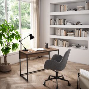 wohnli-moebel-suche-M26154652-1 Schreibtisch aus Stahl Optik Nussbaum-Maserung 75x105x52 cm 105x75x51cm Spanplatte Braun Herdasa Möbel Büromöbel Schreibtische