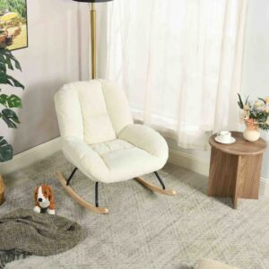 Skandinavischer Schaukelstuhl aus Chenille mit beigem Bezug 111x84x79cm Metall Beige Meubles Cosy Sofas und Sessel Sessel, Poufs und Fußbänke Sessel