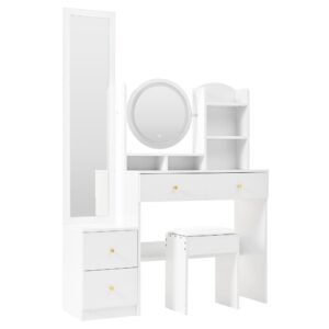 wohnli-moebel-suche-M26154818 Wohnli Möbelsuche - 4-in-1 weißer Schminktisch-Set mit Spiegel + 4 Schubladen + Hocker