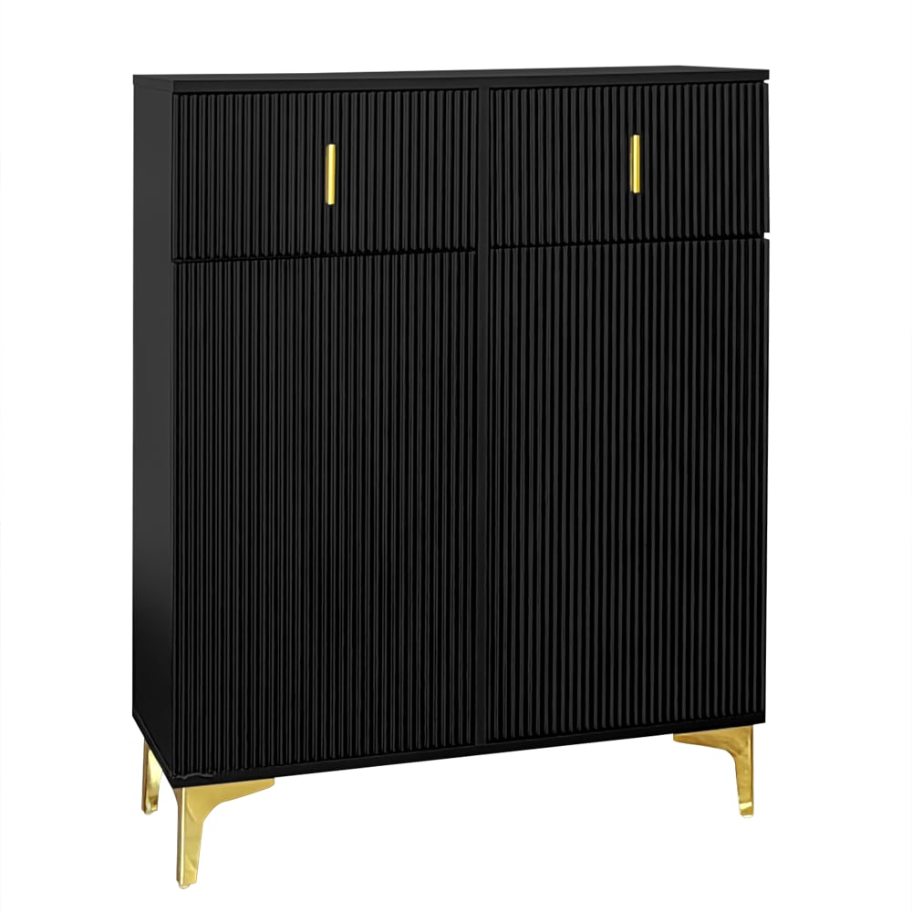 wohnli-moebel-suche-M26154821 Wohnli Möbelsuche - Schwarzer geriffelter Sideboard mit 2 Schubladen und Türen