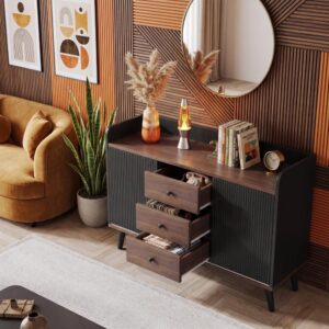 wohnli-moebel-suche-M26154825-1 Schwarzer Sideboard in Holzoptik mit 2 Türen und 3 Schubladen 118x80x40cm Spanplatte Schwarz Meubles Cosy Möbel Esszimmermöbel Sideboards, Highboards & niedrige Anrichten