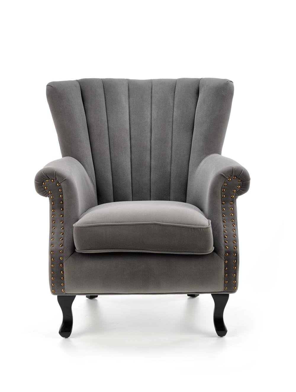 Grauer Samtsessel mit Armlehnen und Beinen aus Massivholz 70x87x73cm Samt Grau MSO Sofas und Sessel Sessel, Poufs und Fußbänke Sessel
