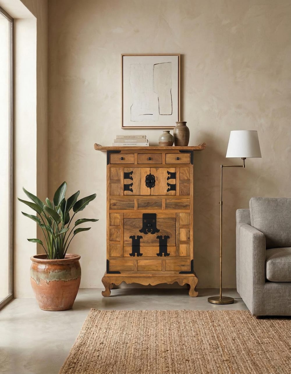 Sideboard aus Mangoholz 91 cm 91x123x40cm Holz Braun GINER Y COLOMER Möbel Esszimmermöbel Sideboards, Highboards & niedrige Anrichten