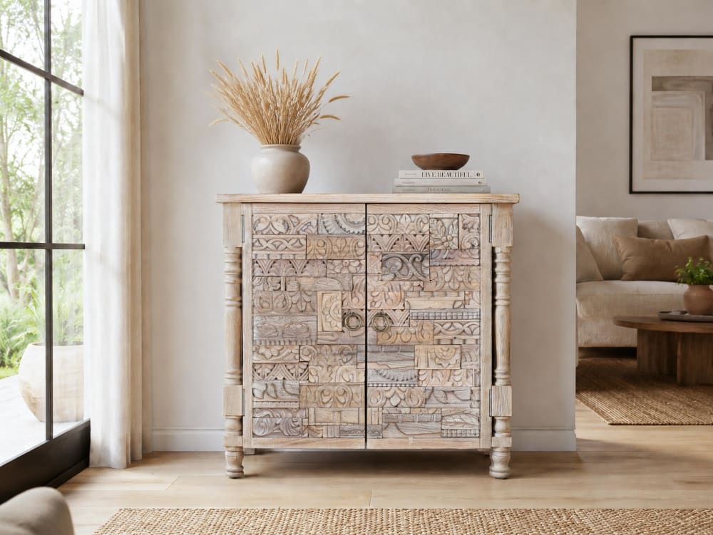 Sideboard aus recyceltem Eichenholz 90 cm 90x86x40cm Holz Grau GINER Y COLOMER Möbel Esszimmermöbel Sideboards, Highboards & niedrige Anrichten