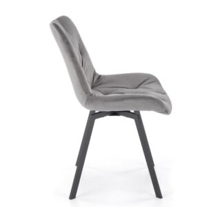 wohnli-moebel-suche-M26157829-1 Designerstuhl aus schwarzem Metall und grauem gepolstertem Samt 63x86x54cm Samt Grau MSO Möbel Esszimmermöbel Stühle
