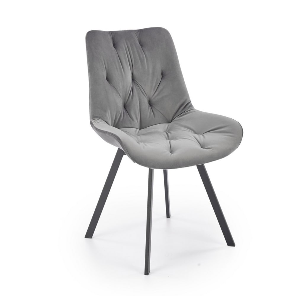 wohnli-moebel-suche-M26157829 Wohnli Möbelsuche - Designerstuhl aus schwarzem Metall und grauem gepolstertem Samt