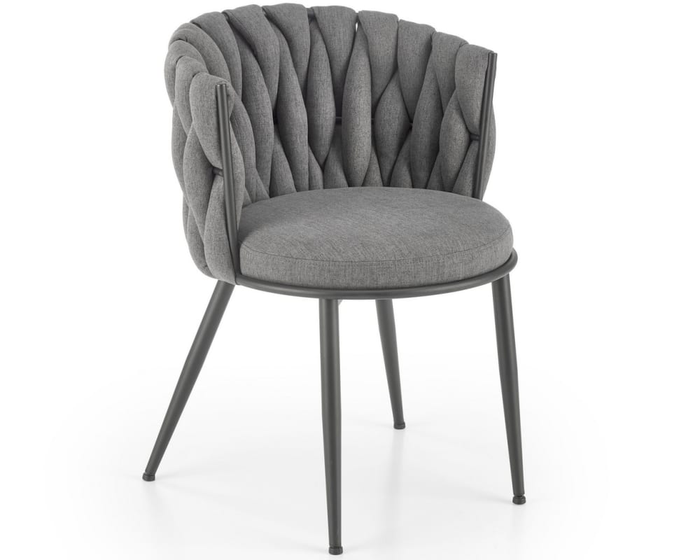 Wohnli Möbelsuche - Designerstuhl aus grauem Polyestergewebe mit schwarzem Stahlgestell