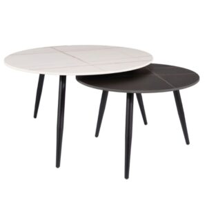 Ausziehbarer Couchtisch mit schwarz-weißer Keramikplatte 80x40x80cm Marmor Schwarz MSO Möbel Wohnzimmermöbel Couchtische