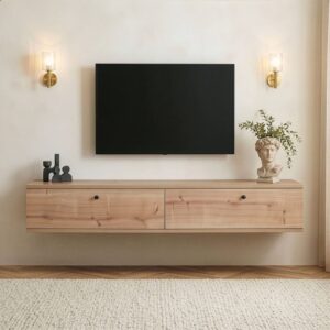 wohnli-moebel-suche-M26158363-1 Hängender TV-Schrank mit 2 Klappen B160 cm - Eichenoptik 160x25x25cm Spanplatte Braun Calicosy Möbel Wohnzimmermöbel TV-Möbel