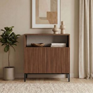 Sideboard 2 Türen Fach Holzdekor und Kaschmir B80 cm 80x80x40cm Spanplatte Braun Calicosy Möbel Esszimmermöbel Sideboards, Highboards & niedrige Anrichten