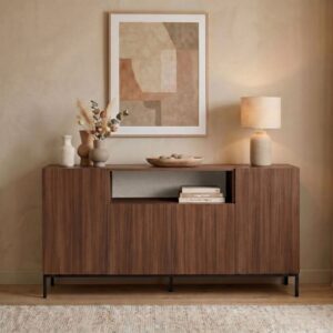 wohnli-moebel-suche-M26158373-1 Sideboard mit 4 Türen und 1 Nische B160 cm - Nussbaumdekor 160x80x40cm Spanplatte Braun Calicosy Möbel Esszimmermöbel Sideboards, Highboards & niedrige Anrichten