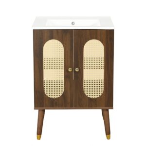 wohnli-moebel-suche-M26158380 Wohnli Möbelsuche - Waschtischunterschrank 61 cm Walnuss & Rattan