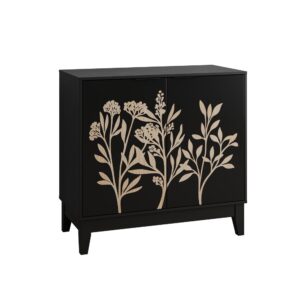 Wohnli Möbelsuche - Schwarzes Buffet im Landhausstil mit 2 Türen & Blumenprägung