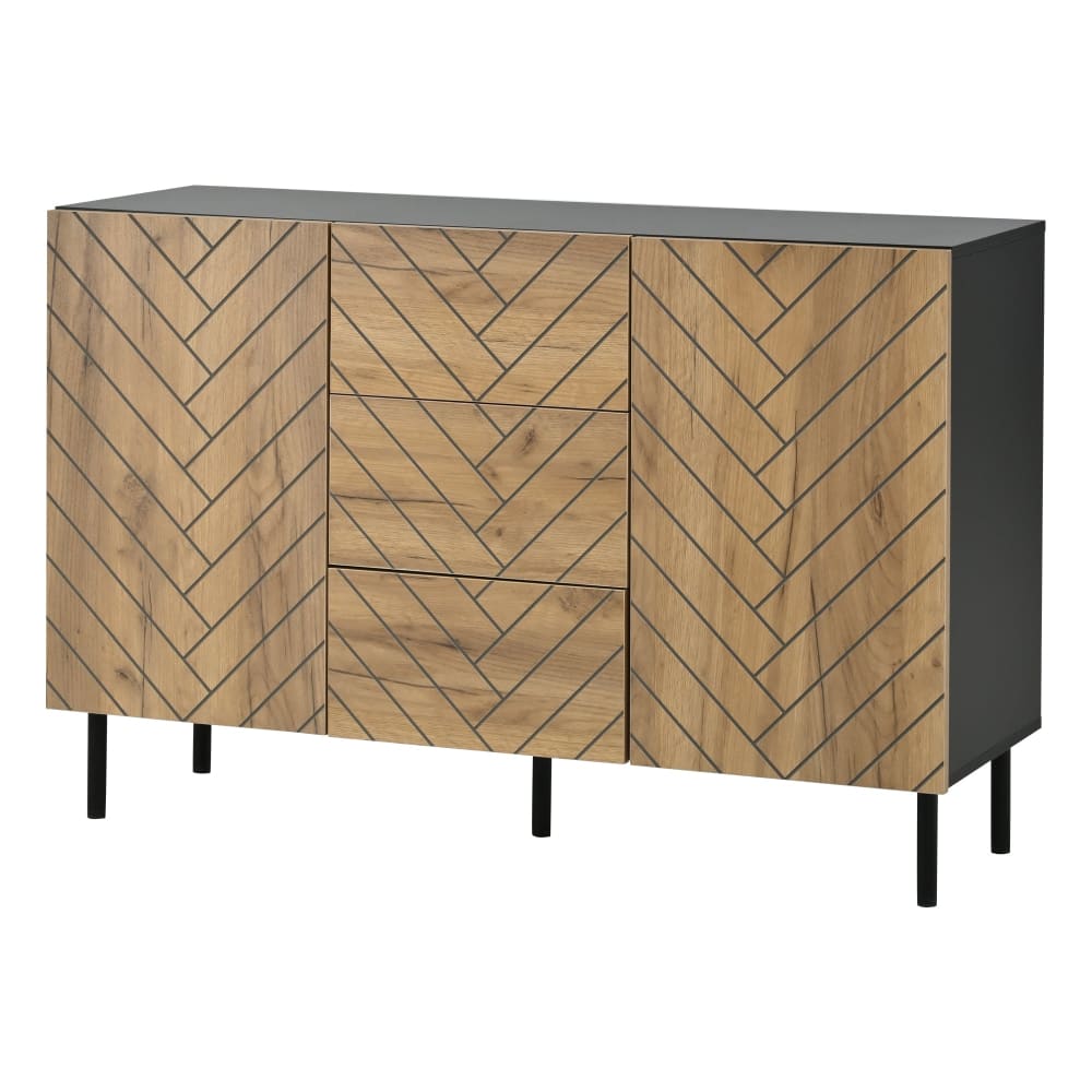 Wohnli Möbelsuche - Sideboard Holzoptik Chevron-Muster 2 Türen 3 Schubladen