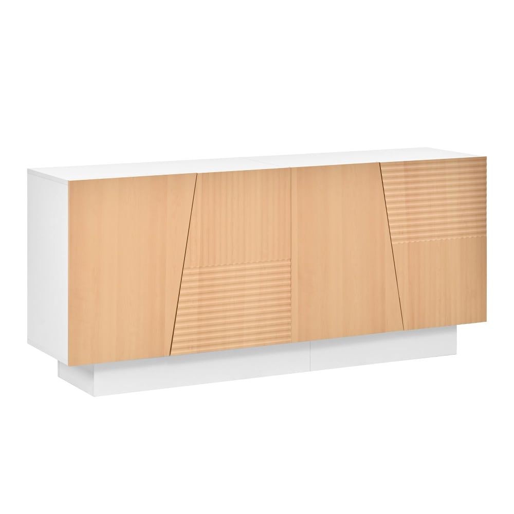 Wohnli Möbelsuche - Sideboard Holzoptik weiß 4 asymmetrische Türen mit Rillen
