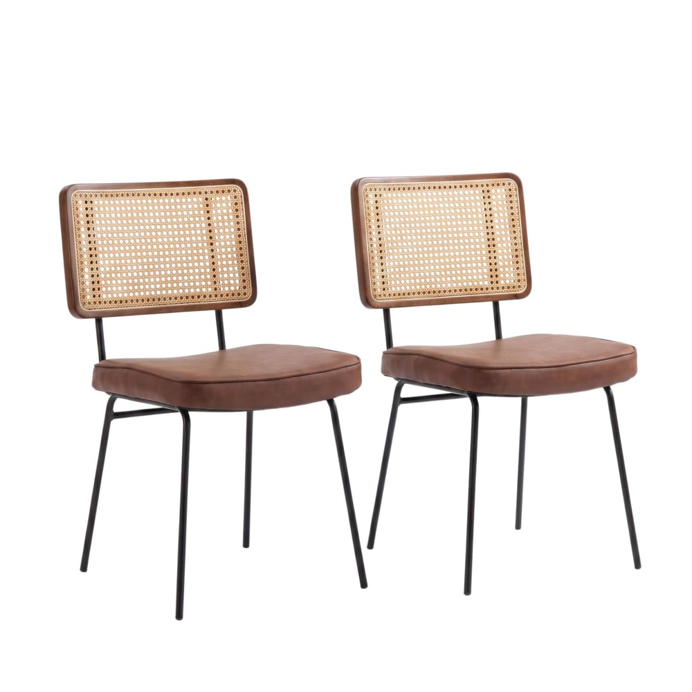 wohnli-moebel-suche-M26158572 Wohnli Möbelsuche - 2er-Set Vintage-Stühle mit Rattan-Rückenlehne und PU