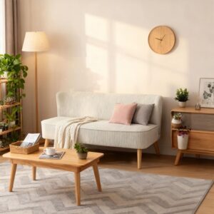 wohnli-moebel-suche-M26159309-1 2-Sitzer Sofa Skandi beige mit Cordstoff u. Holzbeinen 117x77x57cm Stoff Beige Meubles Cosy Sofas und Sessel Sofas 2-Sitzer-Sofas & 3-Sitzer-Sofas