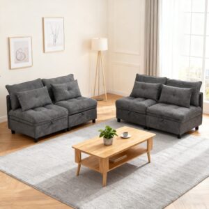 Modulares 4-Sitzer Sofa mit Staufach und Stoffbezug 274x87x76cm Stoff Grau Meubles Cosy Sofas und Sessel Sofas 2-Sitzer-Sofas & 3-Sitzer-Sofas