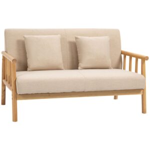 Wohnli Möbelsuche - 2-Sitzer Sofa Skandi aus Holz u. beigem Leinenstoff