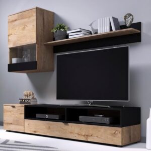 wohnli-moebel-suche-M26159961-1 TV-Möbelgarnitur in Lefkas-Eiche und Mattschwarz 175x180x175cm Holz Braun MSO Möbel Wohnzimmermöbel TV-Möbel