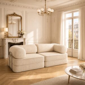 wohnli-moebel-suche-M26160011-1 Modulares Schlafsofa für 2 Personen 200x70x100cm PES - Polyester Weiß SURB Sofas und Sessel Sofas Modulare Sofas