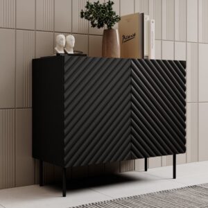 wohnli-moebel-suche-M26160018-1 Schwarzes Sideboard aus Holz mit zwei Türen und 3D-Fronten 45x85x98cm Holz Schwarz MSO Möbel Esszimmermöbel Sideboards, Highboards & niedrige Anrichten