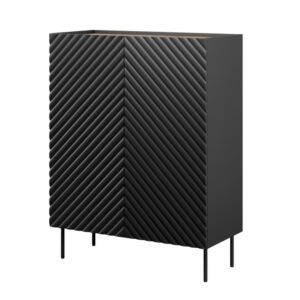 wohnli-moebel-suche-M26160027 Wohnli Möbelsuche - Hoher Sideboard in Mattschwarz und Holzoptik mit 2 Türen und 3D-Effekt