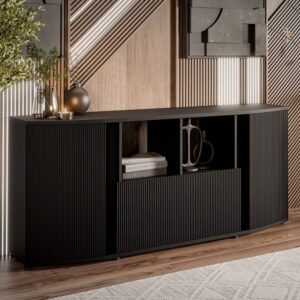 wohnli-moebel-suche-M26160032-1 Niedriges Design-Sideboard in Schwarz mit abgerundeter Front 47x82x178cm Holz Schwarz MSO Möbel Esszimmermöbel Sideboards, Highboards & niedrige Anrichten