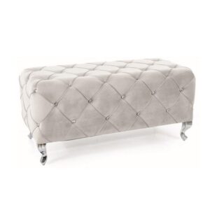 wohnli-moebel-suche-M26160065 Wohnli Möbelsuche - Gepolsterter Sitzpuff aus hellgrauem Samt mit Designer-Metallbeinen