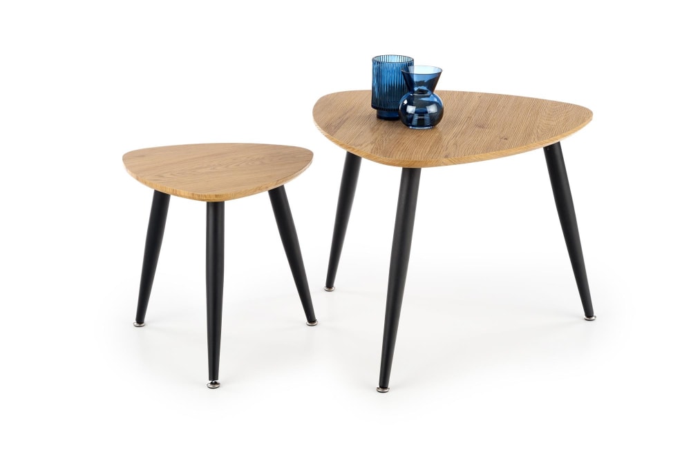 Set aus zwei Satztischen mit goldfarbenen Eichenplatten 40x41x40cm Holz Braun MSO Möbel Wohnzimmermöbel Couchtische