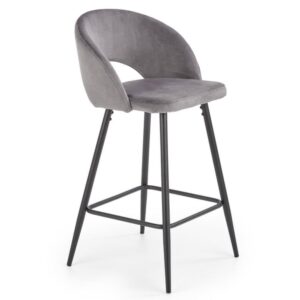wohnli-moebel-suche-M26160099 Wohnli Möbelsuche - Barstuhl aus grauem Polyester-Samt mit schwarzen Stahlbeinen
